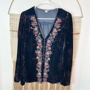 Sundance Catalog Embroidered “Velvet Traditions Top” Size XS $188